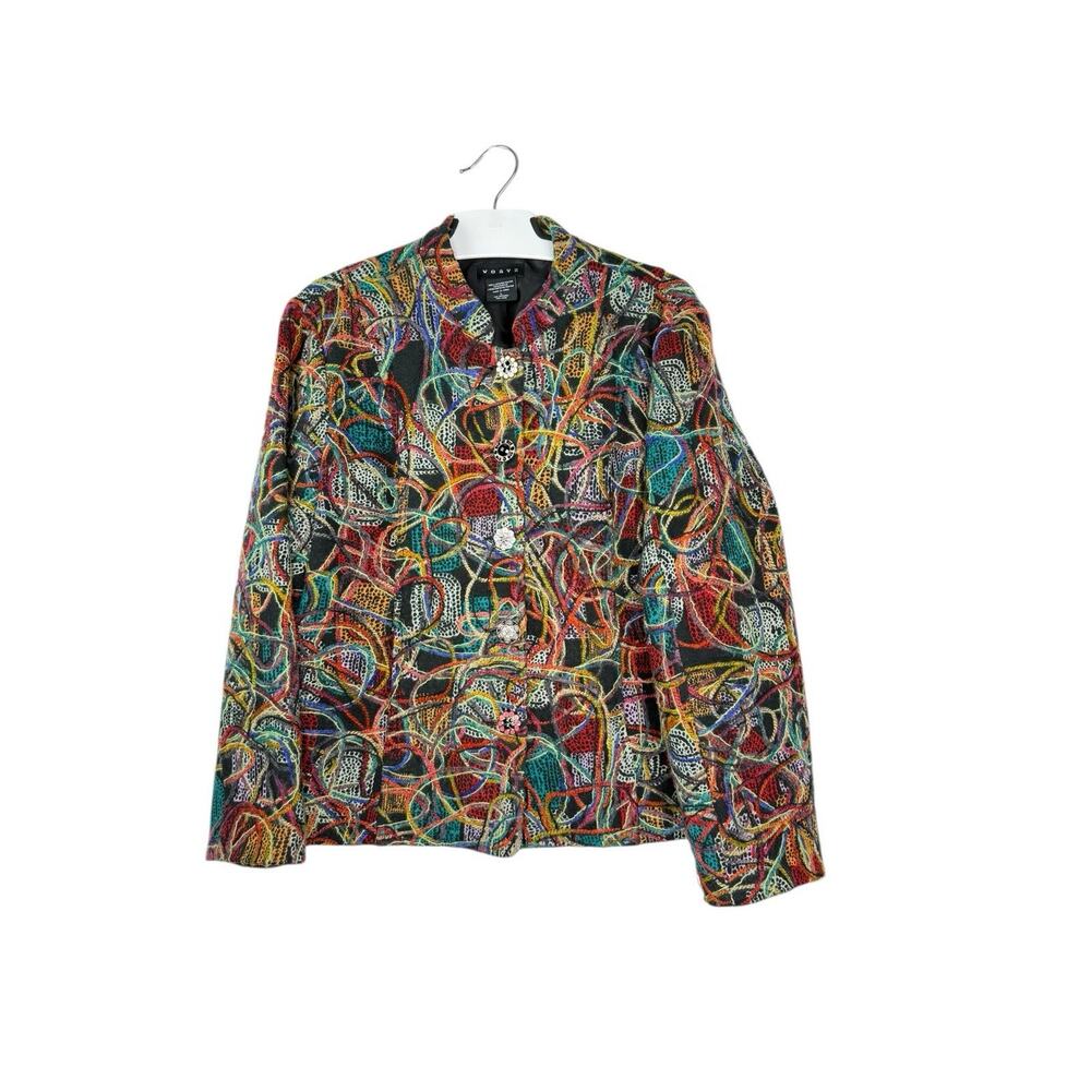 Weavz Vtg Yarn Wearable Art Textured Colorful Abstract Pattern Jacket Sz L EUC